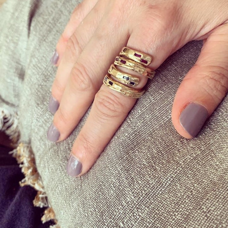 Spine Ring in gold with Five Diamond Baguettes - Alexandra Koumba Designs