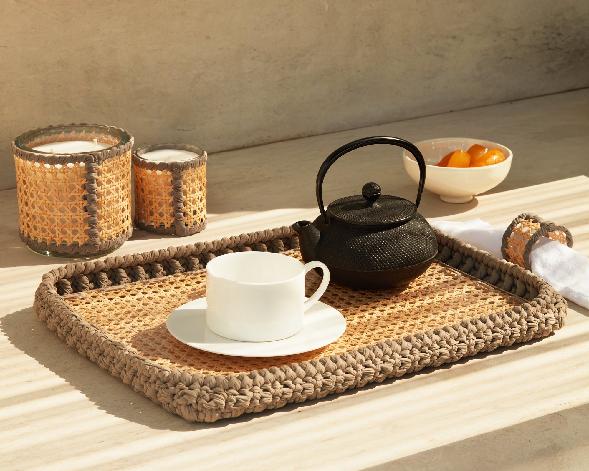 Wicker rectangular tray