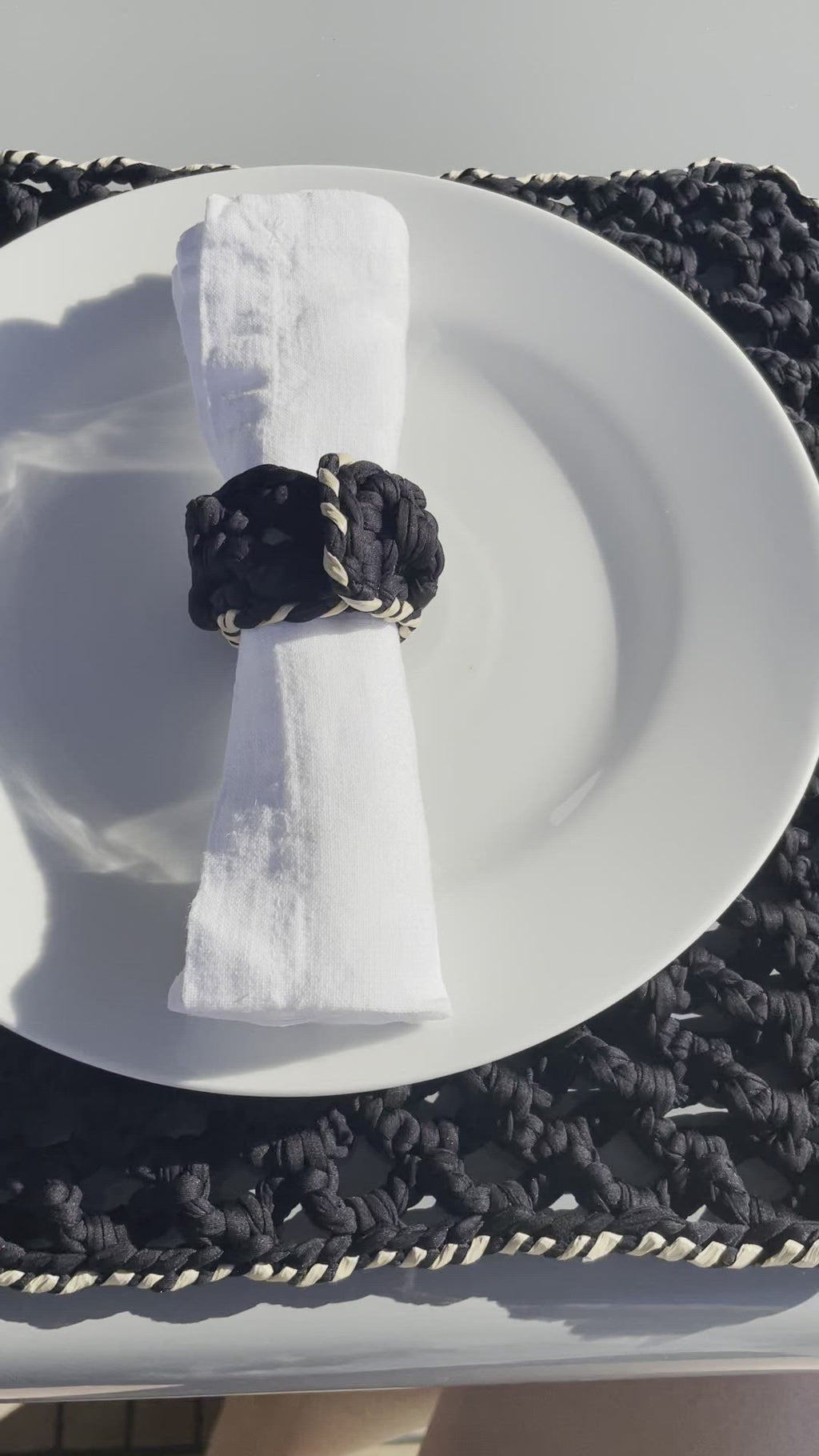 Raffia Square table set for 4 people designed by alexandra koumba