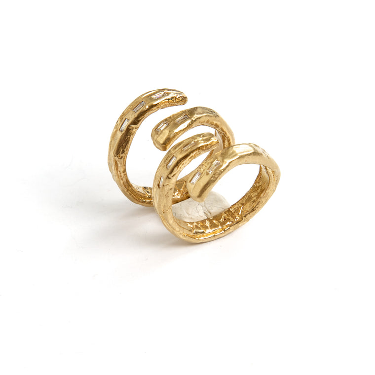 Spine Ring Set in gold with diamond baguettes - Alexandra Koumba Designs