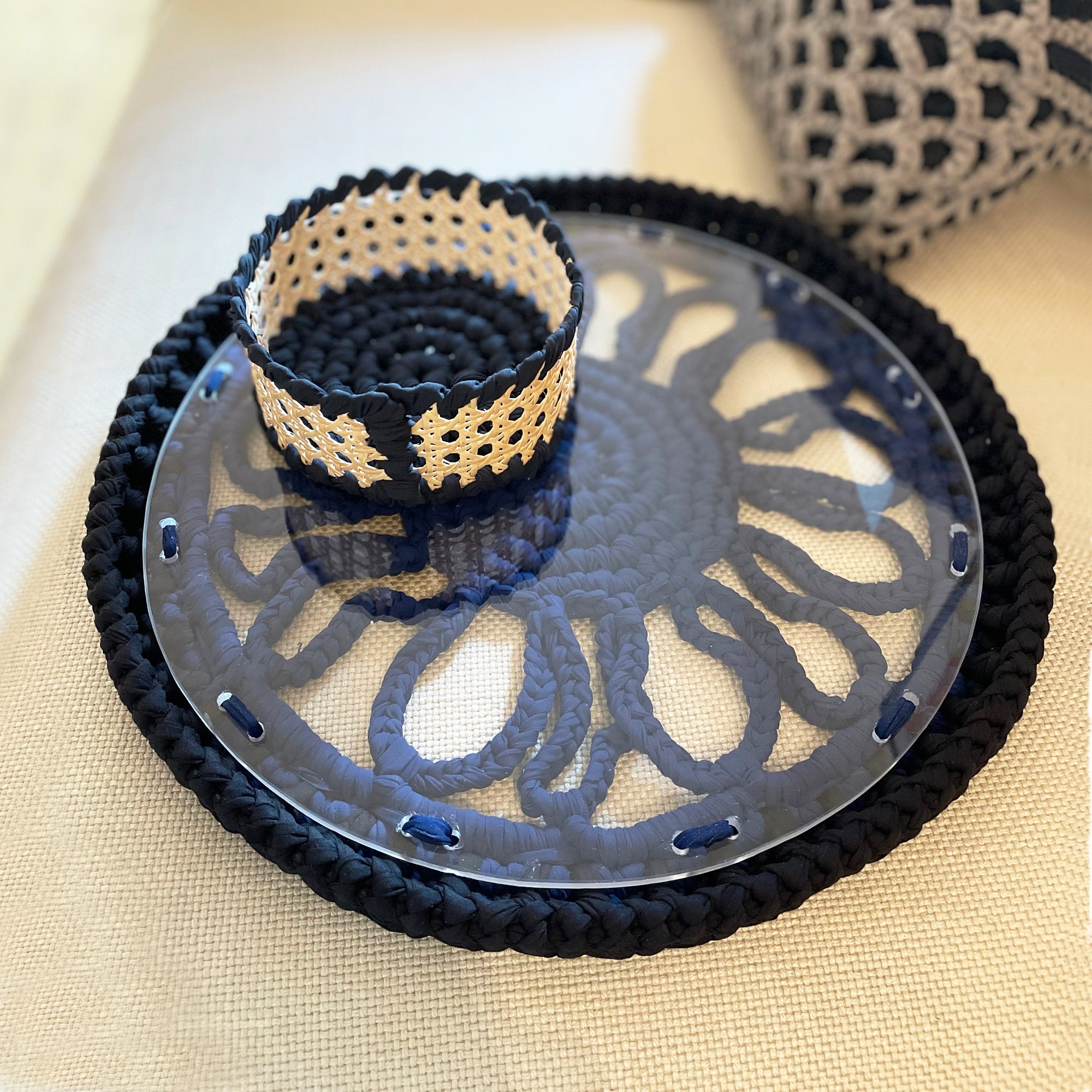 Soleil crochet Tray designed by alexandra koumba