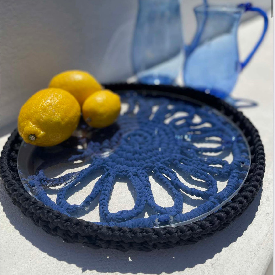 Soleil crochet Tray designed by alexandra koumba