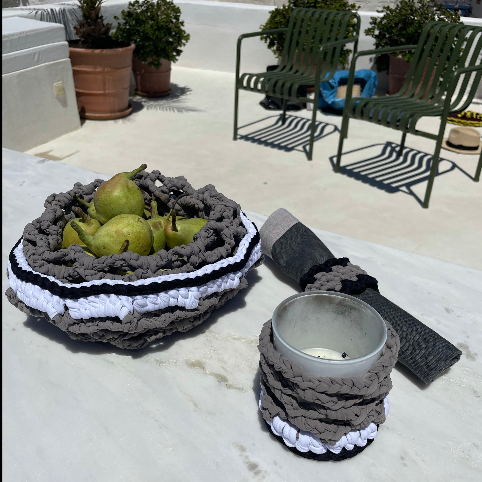 Multi Fishnet basket designed by alexandra koumba