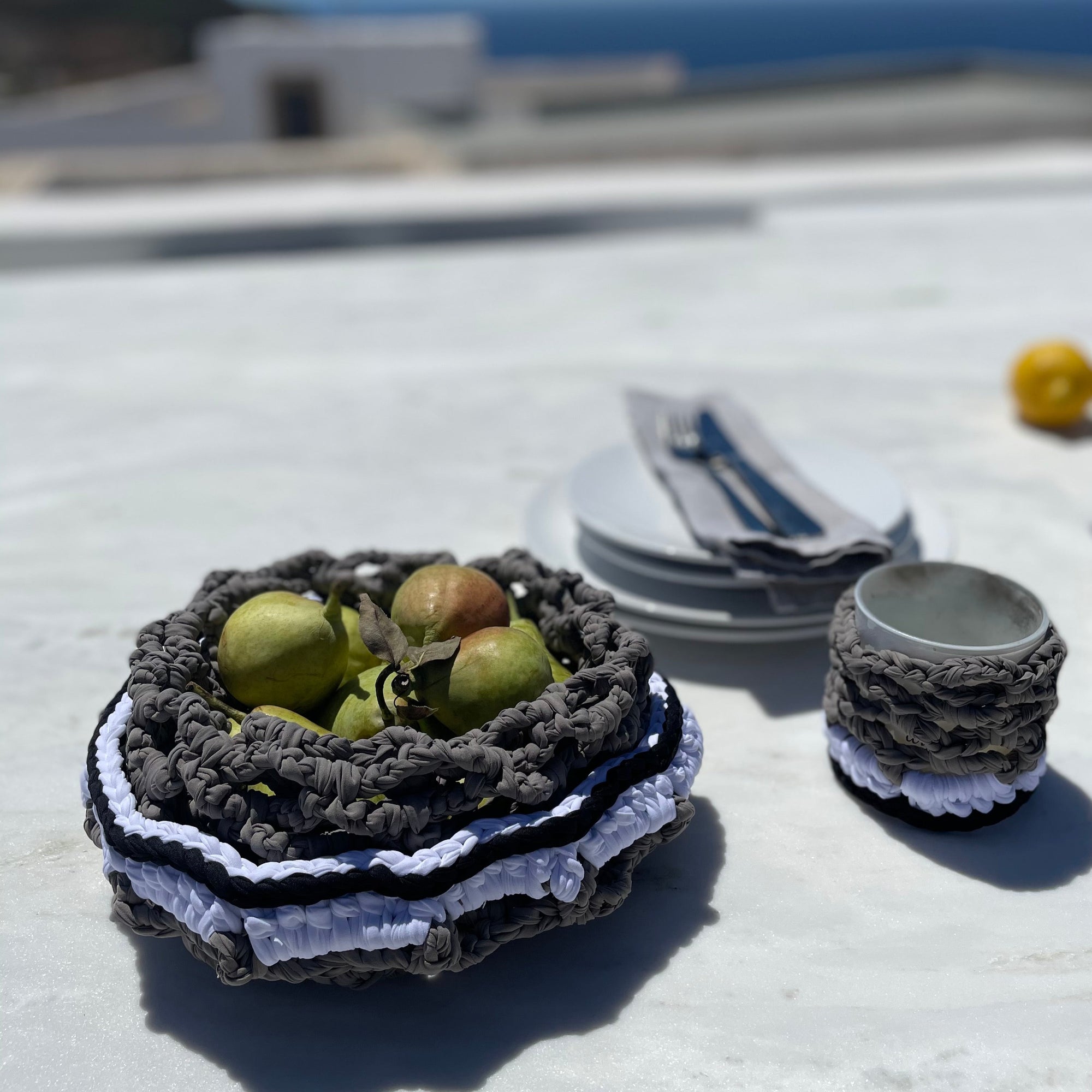 Multi Fishnet basket designed by alexandra koumba