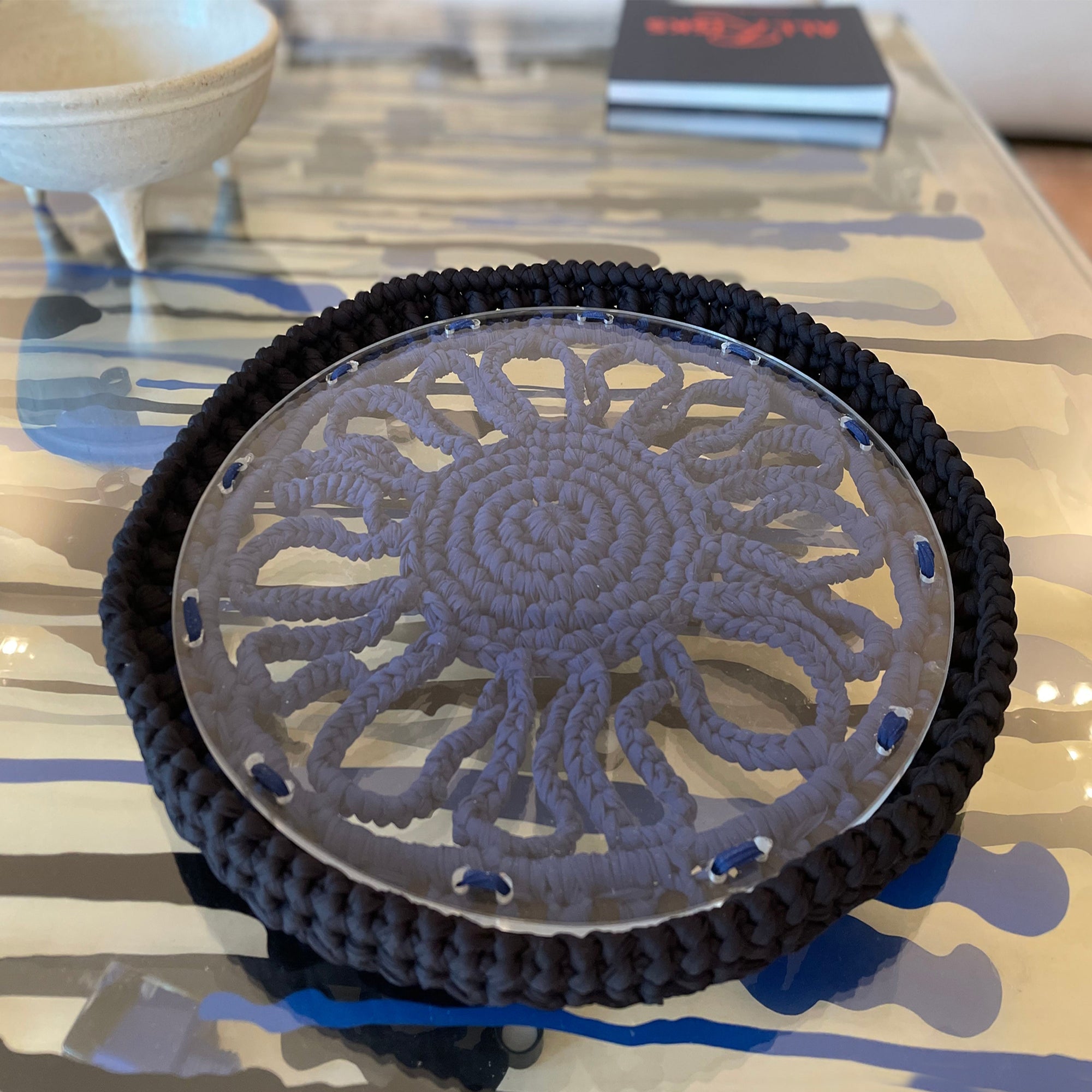 Soleil crochet Tray designed by alexandra koumba