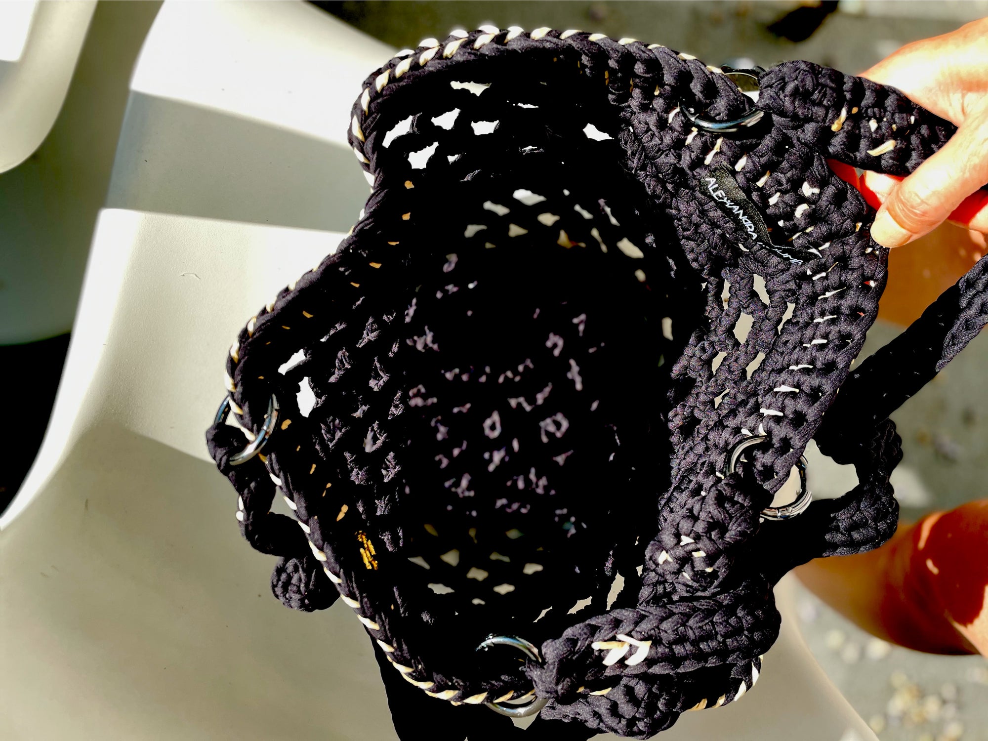 Fishnet raffia Daybag designed by alexandra koumba