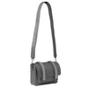 Signature Messenger bag by Alexandra Koumba in grey leather and silver chain, cross body, full strap view