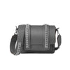 Signature Messenger bag by Alexandra Koumba in mouse grey leather and silver chain, cross body, front side
